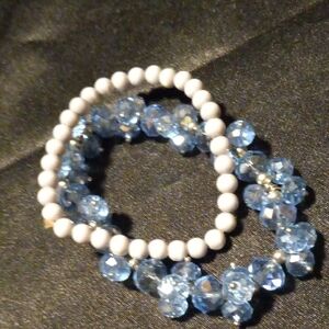 Beautiful Blue and White Beaded Bracelet Set